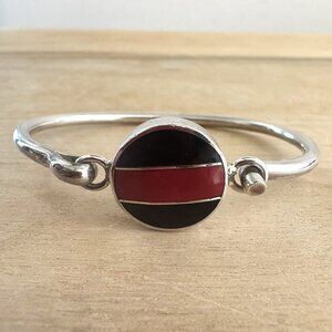 STERLING SILVER 925 ONYX RED JASPER Hinged Bangle Bracelet